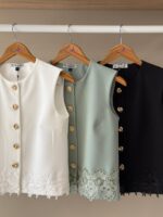 Lace hem sleeveless button down vest - Image 2