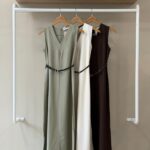 V-neck linen maxi dress with side slit and belt