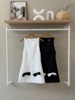 Contrast bow mini shift dress