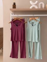 Pointelle v-neck see through pajama