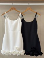 3D rose hem spaghetti strap mini dress