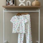 Multi heart ruffle hem white pajama