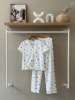 Multi heart ruffle hem white pajama
