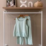 Eyelet lace trim tank and cropped pant mint pajama