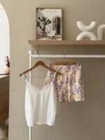 Lace trim cami and tropical short pajama