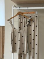 Ruffle strap heart print beige pajama - Image 2
