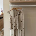 Ruffle strap heart print beige pajama