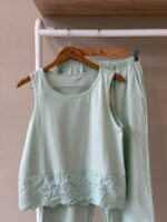 Eyelet lace trim tank and cropped pant mint pajama - Image 2