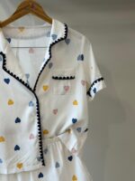 Scallop trim heart print white pajama - Image 2