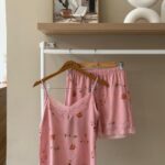 Rose bud lace trim cami pink pajama