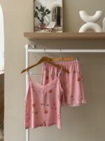 Rose bud lace trim cami pink pajama