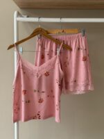 Rose bud lace trim cami pink pajama - Image 2
