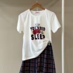 'All you need is sleep' plaid short pajama