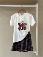 'All you need is sleep' plaid short pajama