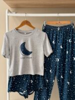 'Good Night' moon and stars 3 piece navy pajama - Image 2
