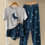 'Good Night' moon and stars 3 piece navy pajama