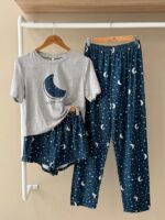'Good Night' moon and stars 3 piece navy pajama