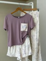 Iris print 3 piece lilac pajama