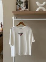 Heart motif contrast stitch white t-shirt