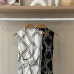 Geometric rope print front twist top