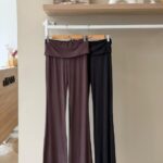Fold over waist wide leg flare cotton pants