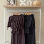 Ruched sleeve surplus top and wide leg pant satin set