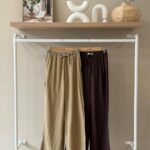 Drawstring elastic waist wide leg pants
