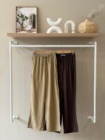 Drawstring elastic waist wide leg pants