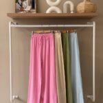 Linen crinkle drawstring wide leg pants