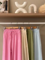 Linen crinkle drawstring wide leg pants - Image 2