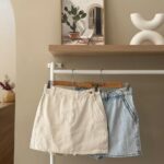 Side zip mini denim skort