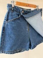 Cross front blue denim mini skort - Image 2