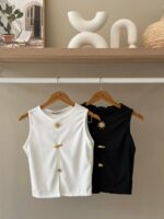 Sun motif gold accented tank top