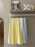 Tiered linen blend maxi skirt