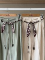 High waisted pleated linen trousers with scarf belt - Image 2