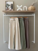 Belted wide leg linen trousers