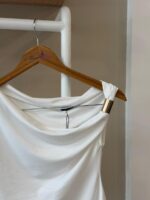 One shoulder drape white top with gold hardware - Image 2