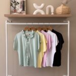 Ruffle trim v-neck linen top