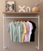 Ruffle trim v-neck linen top