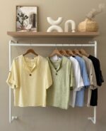 Button accent henly linen top