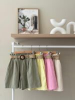 Paperbag waist belted linen shorts