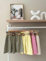 Paperbag waist belted linen shorts - Image 2