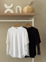 Lace sleeve layered t-shirt