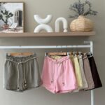 Rope belted high waist linen shorts