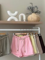 Rope belted high waist linen shorts - Image 2