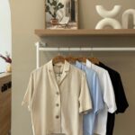 Short sleeve notch lapel linen shirt
