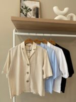 Short sleeve notch lapel linen shirt - Image 2