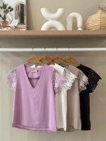 Guipure lace sleeve v-neck top - Image 2