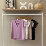 Guipure lace sleeve v-neck top