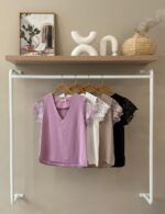 Guipure lace sleeve v-neck top